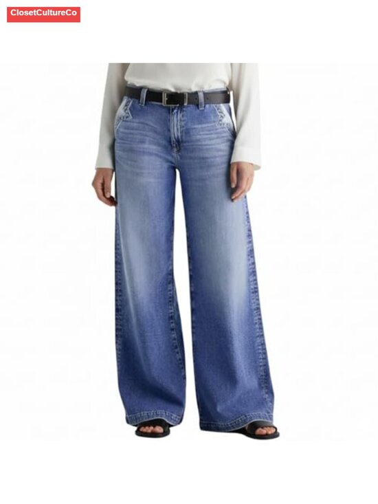 Denim - Wide Leg Jeans for Women Mid Rise Baggy Loose Stretch Denim Pants